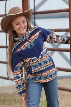Cinch Girl's Cruel Girl Aztec Horse Print Polar Fleece Pullover #CWK8640002