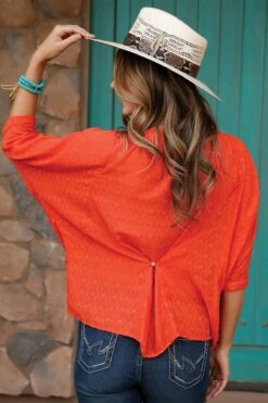 Women's Cinch Orange 1/2 Sleeve Blouse #CTW7390001 -Western Cowboy Equipment Store 149ebe5fcaa33ad4f4a6866d465fccd2