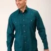 Men's Roper Green & Blue Snap Long Sleeve #03-001-0064-1011 -Western Cowboy Equipment Store 6f32f22159204e784bec6ad6da6a40ad