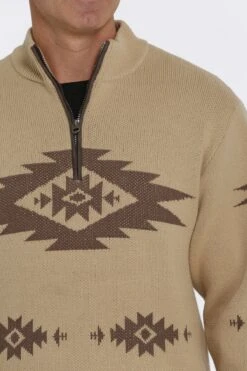 Men's Cinch 1/4 Zip Aztec Print Pullover Sweater #MWK1560002KHA -Western Cowboy Equipment Store 9c09af20fe8faa65a6292d416c2c84e0