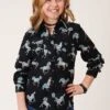 Girl's Roper Black Horse Print Long Sleeves #03-080-0590-0154 -Western Cowboy Equipment Store db1090caf32a1794bb9b5fb8f0ef47e1