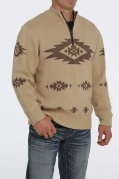 Men's Cinch 1/4 Zip Aztec Print Pullover Sweater #MWK1560002KHA -Western Cowboy Equipment Store f805717026f85319e9675f45e52d82ba